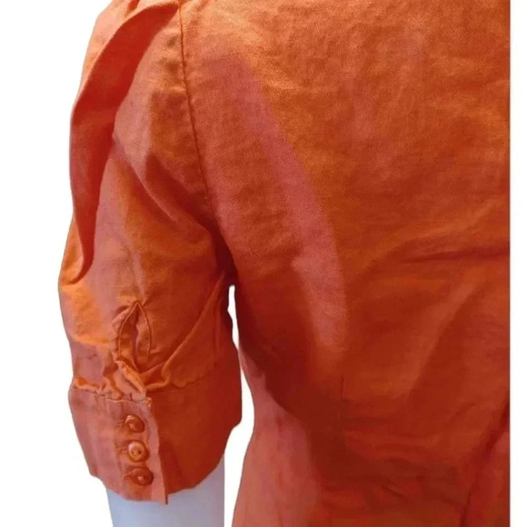 AK Anne Klein 100% Linen Ruffled Puff  Shoulders Button Down Top Size 8 - Picture 5 of 10